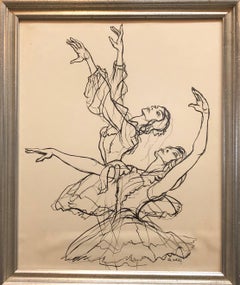 California Modernist Ballet Dancers Ink Drawing