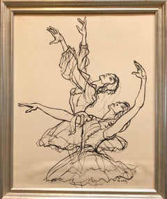 California Modernist Ballet Dancers Ink Drawing