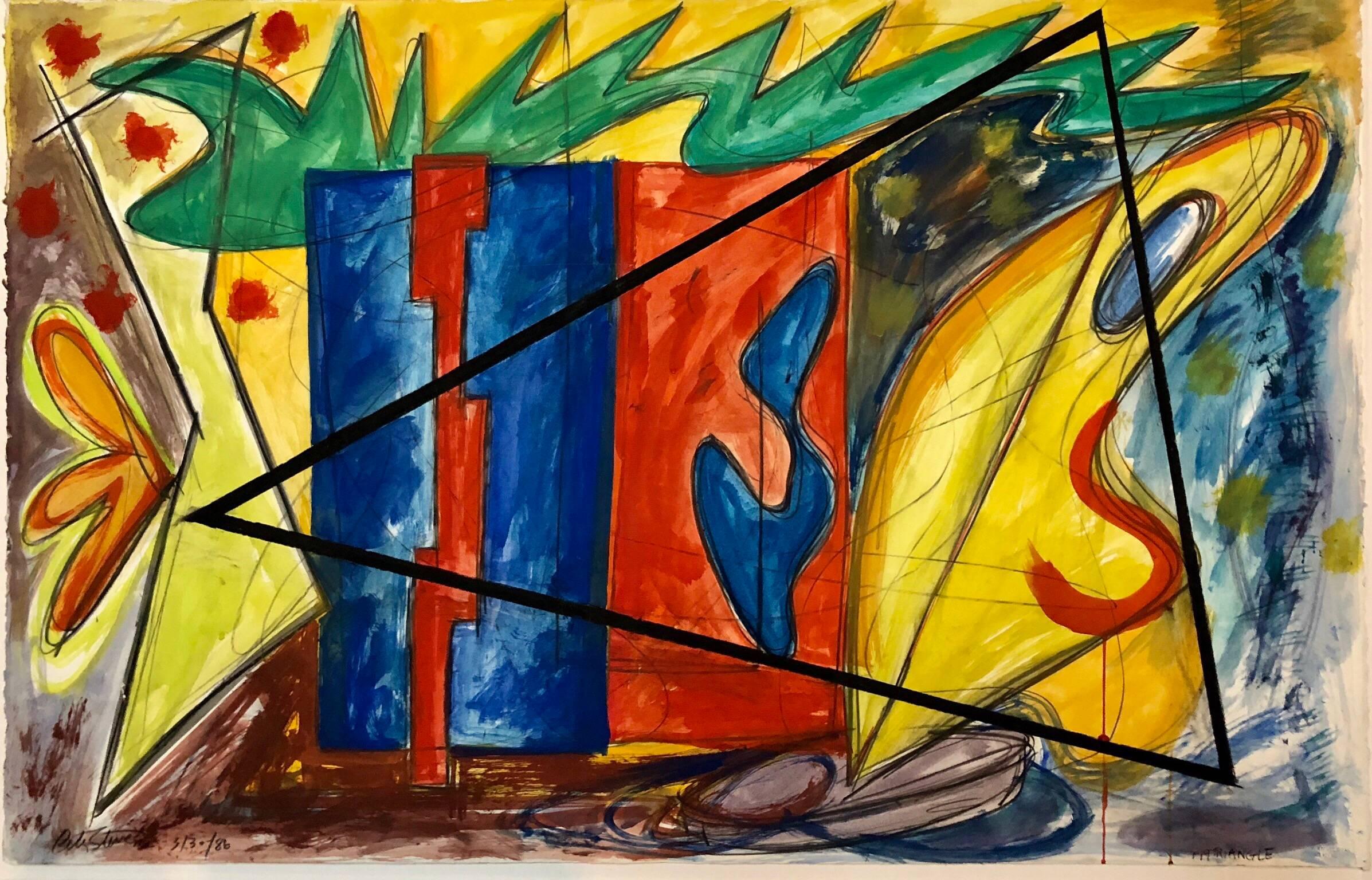  it is currently unframed and will be sold thus. Similar in style to the 80s work of Elizabeth Murray. A bright, colorful expressive piece signed (labels are not included as it is unframed.)

Peter Stevens is an American artist, known for his
