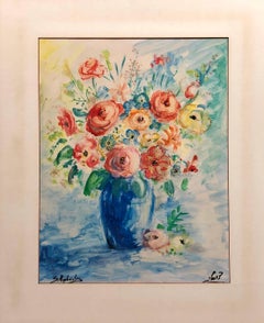 Large vase with Flowers,  Israeli Floral Judaica Painting