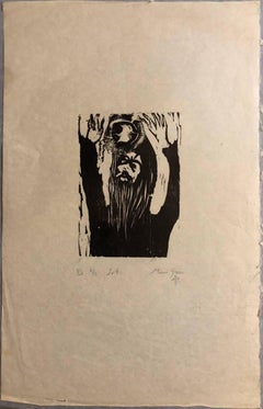 Woodcut Print, 'Job' Bible Scene Signed Small Edition