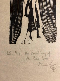 Woodcut Print, 'the Parting of the Red Sea' Bible Scene Signed Small Edition