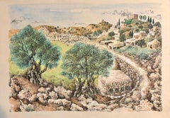 Hebron, 1967 Israeli Judaica Mixed Media Print Watercolor Painting