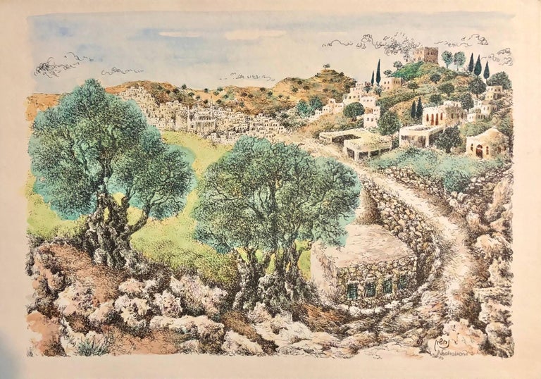 Baruch Nachshon Hebron, 1967 Israeli Judaica Mixed Media Print