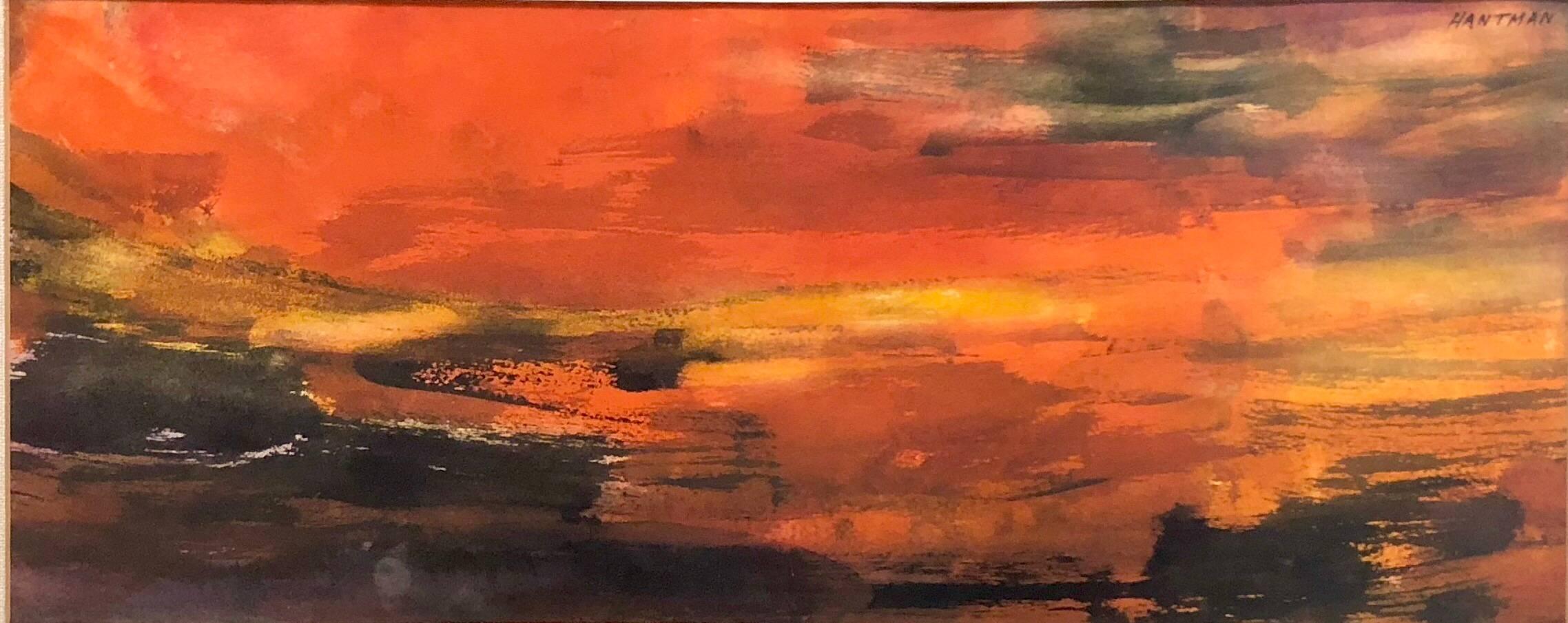 Abstract Expressionist Watercolor Fiery Sky  - Art by Murray Hantman