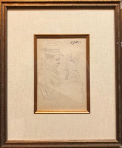 WPA New York Artist Pencil Drawing Manhattan Couple C.1940s