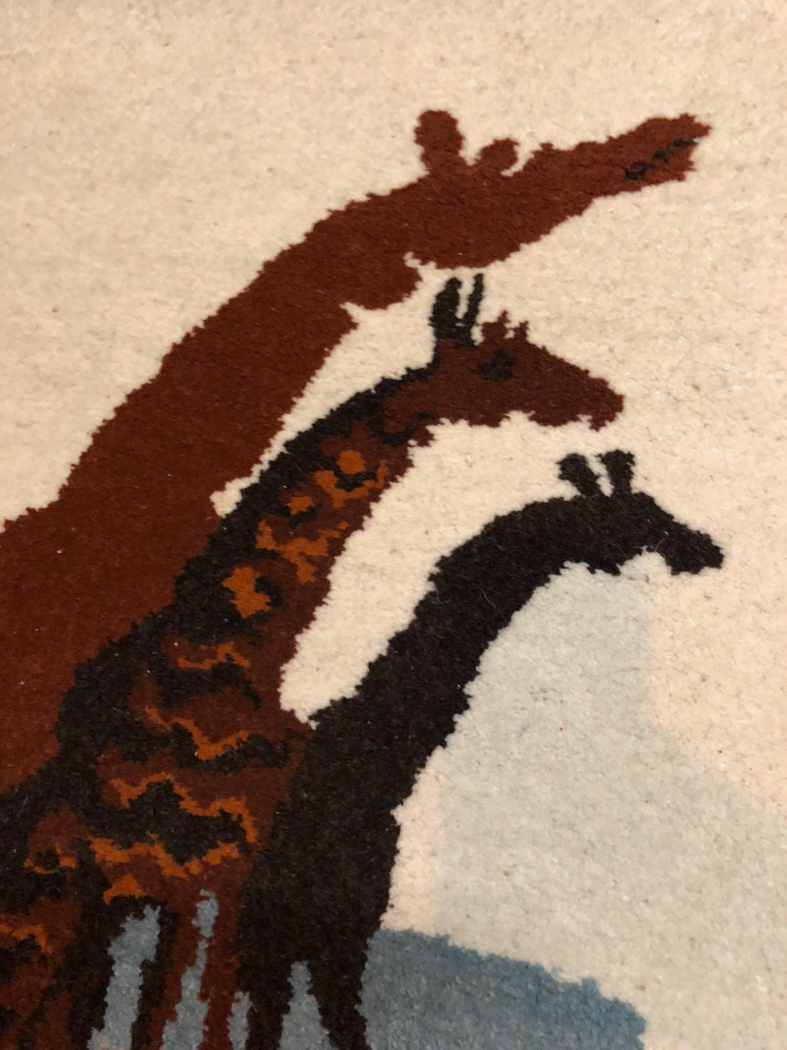 Vintage Handwoven Tapestry Wool Pile Folk Art Rug Caverna Series Giraffes 4