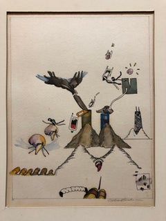 Early Drawing and Watercolor Painting Figurative Abstraction