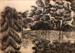 dessin au crayon juif moderne polonais d'un paysage moderniste 