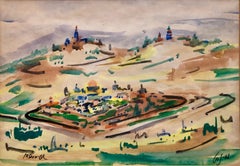 Israelisches modernistisches Aquarellgemälde Jerusalemer Landscaape Bezalel-Schule, Israel