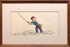 Ilustración caprichosa de pesca Caricatura 1938 Pabellón de esquí de Mt Tremblant William Steig