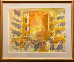 French Fauvist Gouache and Watercolor Painting Paris Opera or Theater Interior