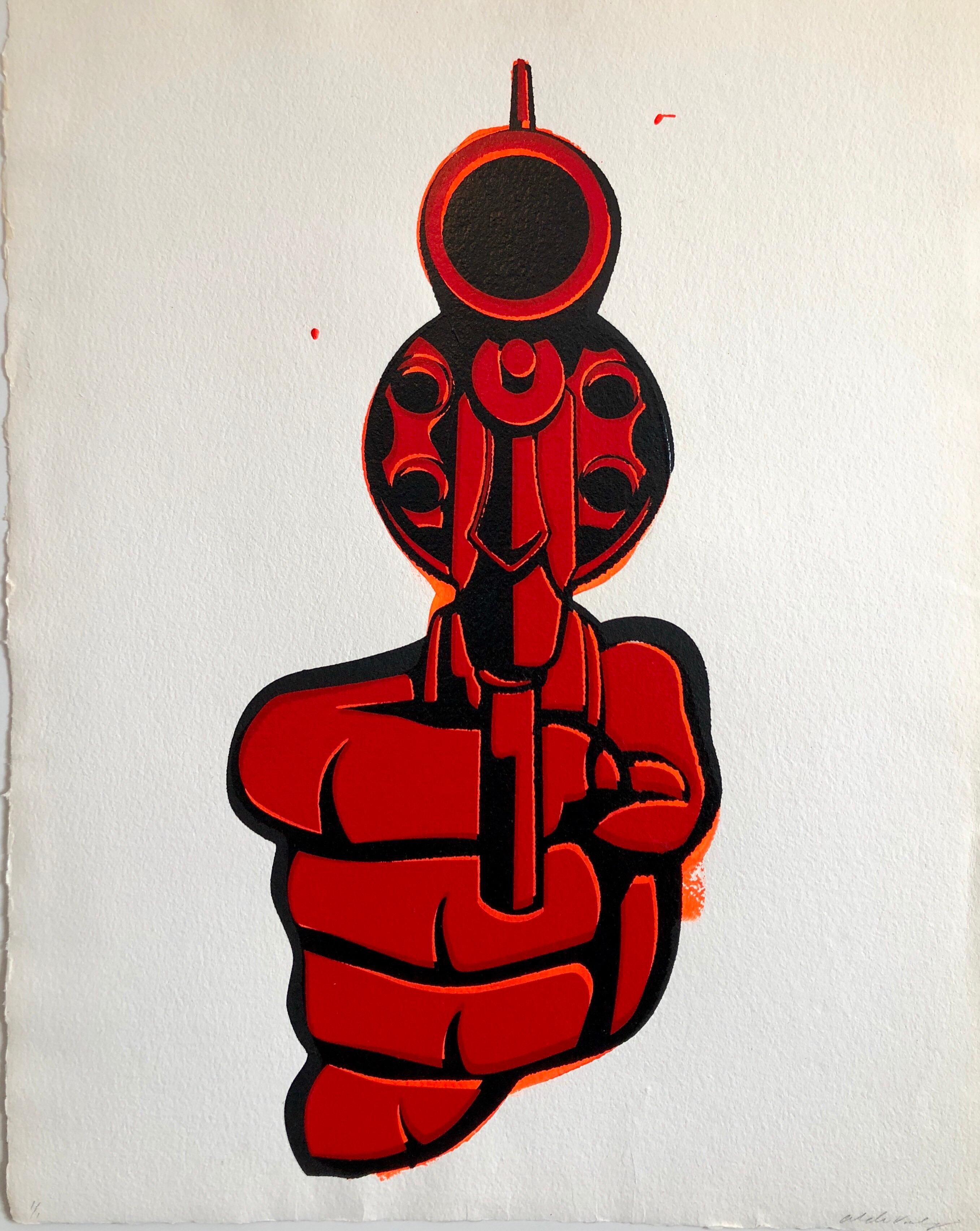 Aldo Valdez Figurative Painting - Street Art Mixed Media Painting "Bang" Graffiti Style California Latino Artist 