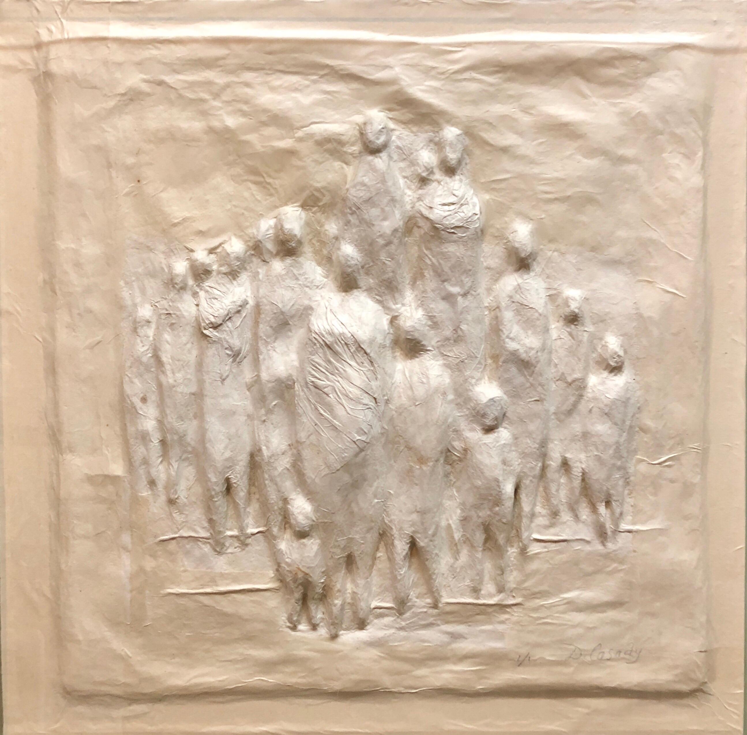 Dorothea Casady Still-Life Sculpture - LA Modernist Cast Paper Moulded Relief Sculpture The Group In Lucite Shadowbox 