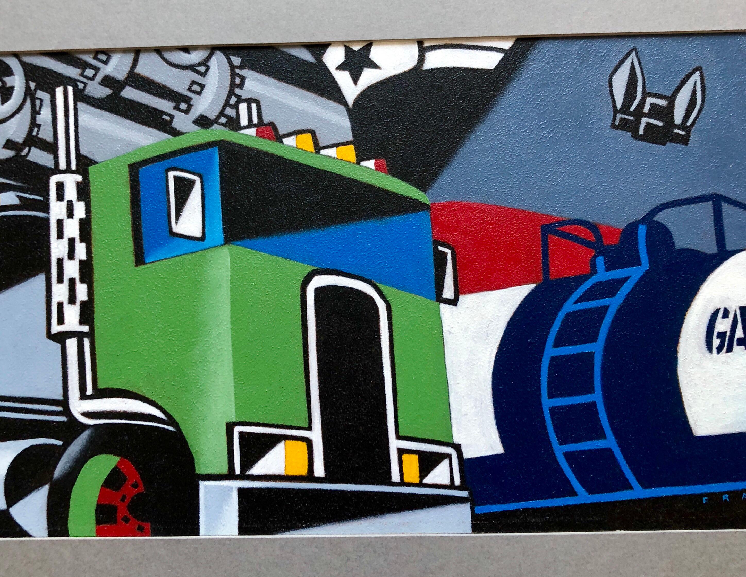 Bolde grafische Illustration, Pop-Art-Bild eines großen Trucks, Origal-Alkyd-Gemälde (Amerikanische Moderne), Painting, von Douglas Fraser