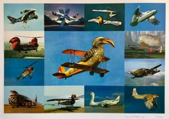 Vogelflieger, Surrealist Digital Bird Airplane Collage Lithograph Photo Print