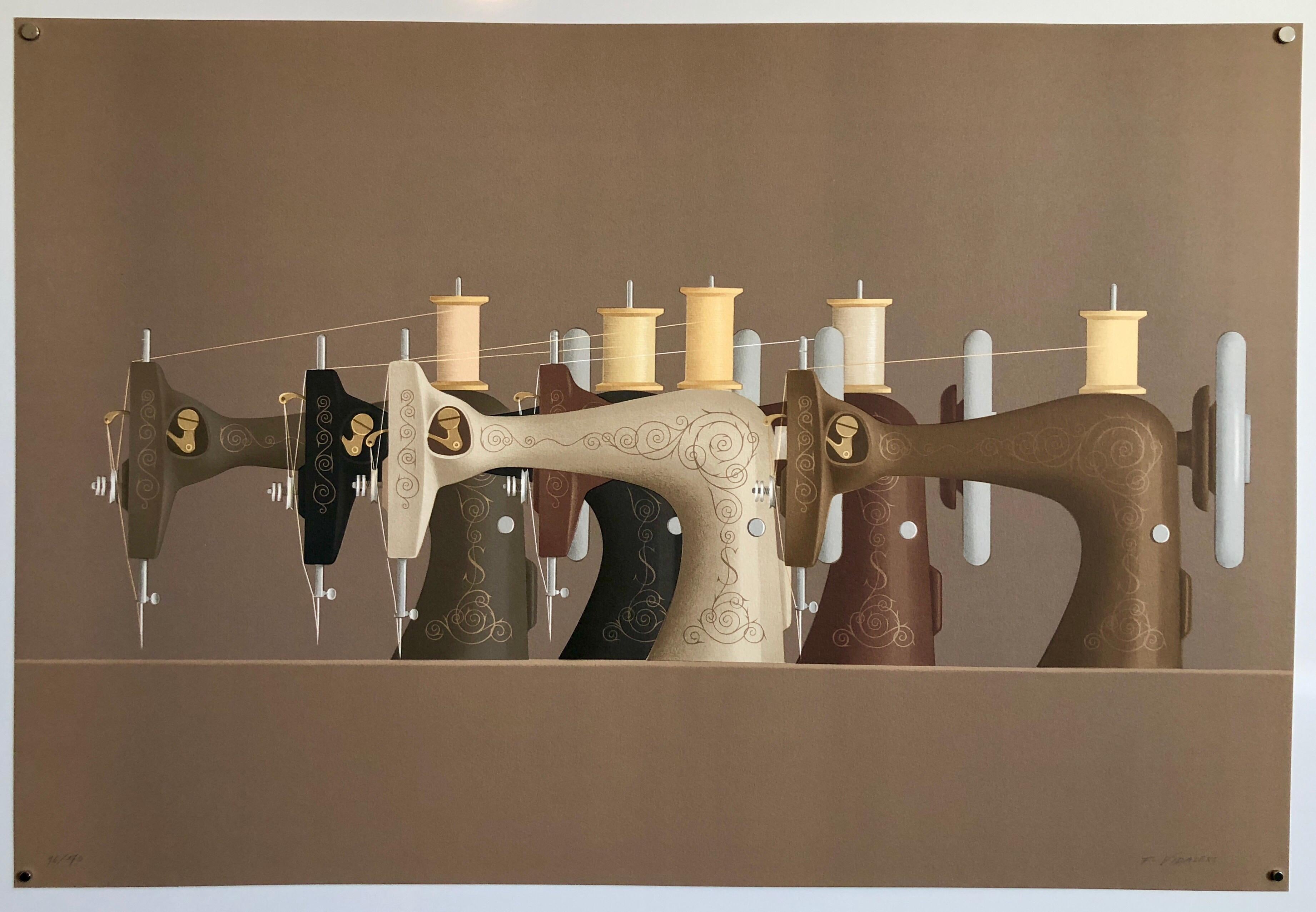 French Surrealist Trompe L'oeil Still Life Lithograph of Sewing Machines 1