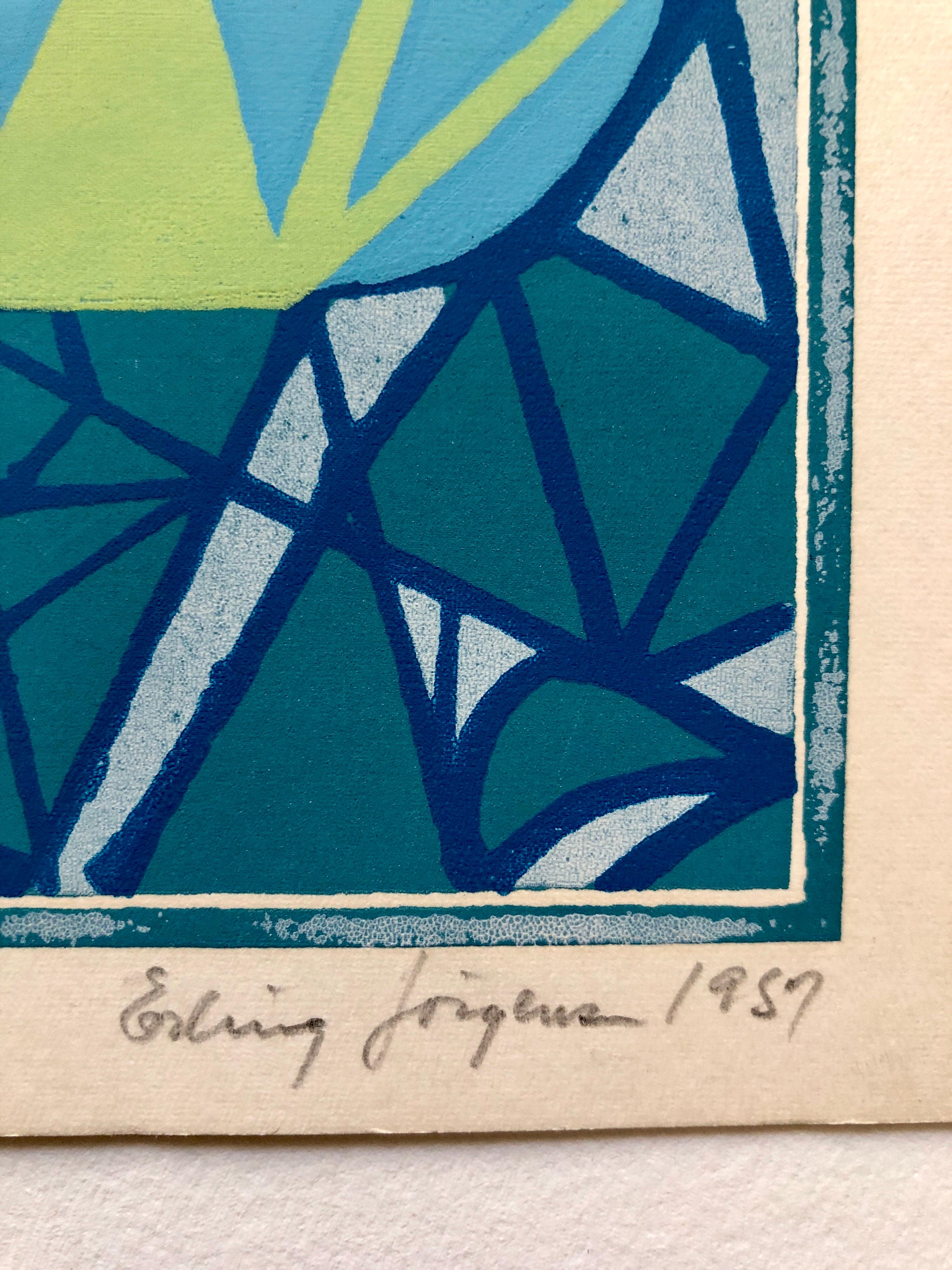 Cobra Artist 1950s Silkscreen Serigraph Bright Colorful Abstract Hand Signed - Print by Erling Jorgensen