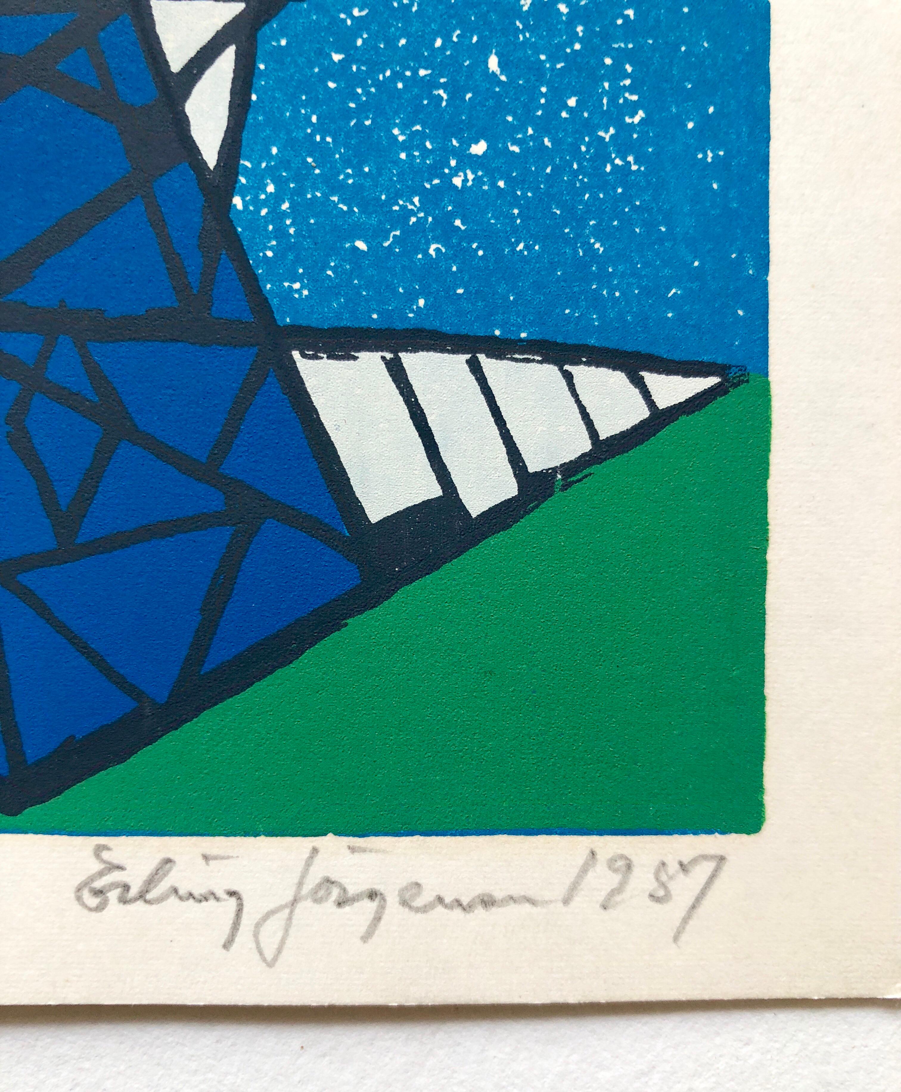 Sérigraphie sérigraphiée abstraite aux couleurs vives, signée à la main par l'artiste Cobra, années 1950 - Expressionnisme abstrait Print par Erling Jorgensen