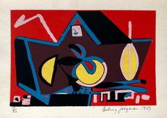Cobra Künstler 1950er Jahre Siebdruck Serigraphie Leuchtend farbenfrohes abstraktes handsigniertes Bild