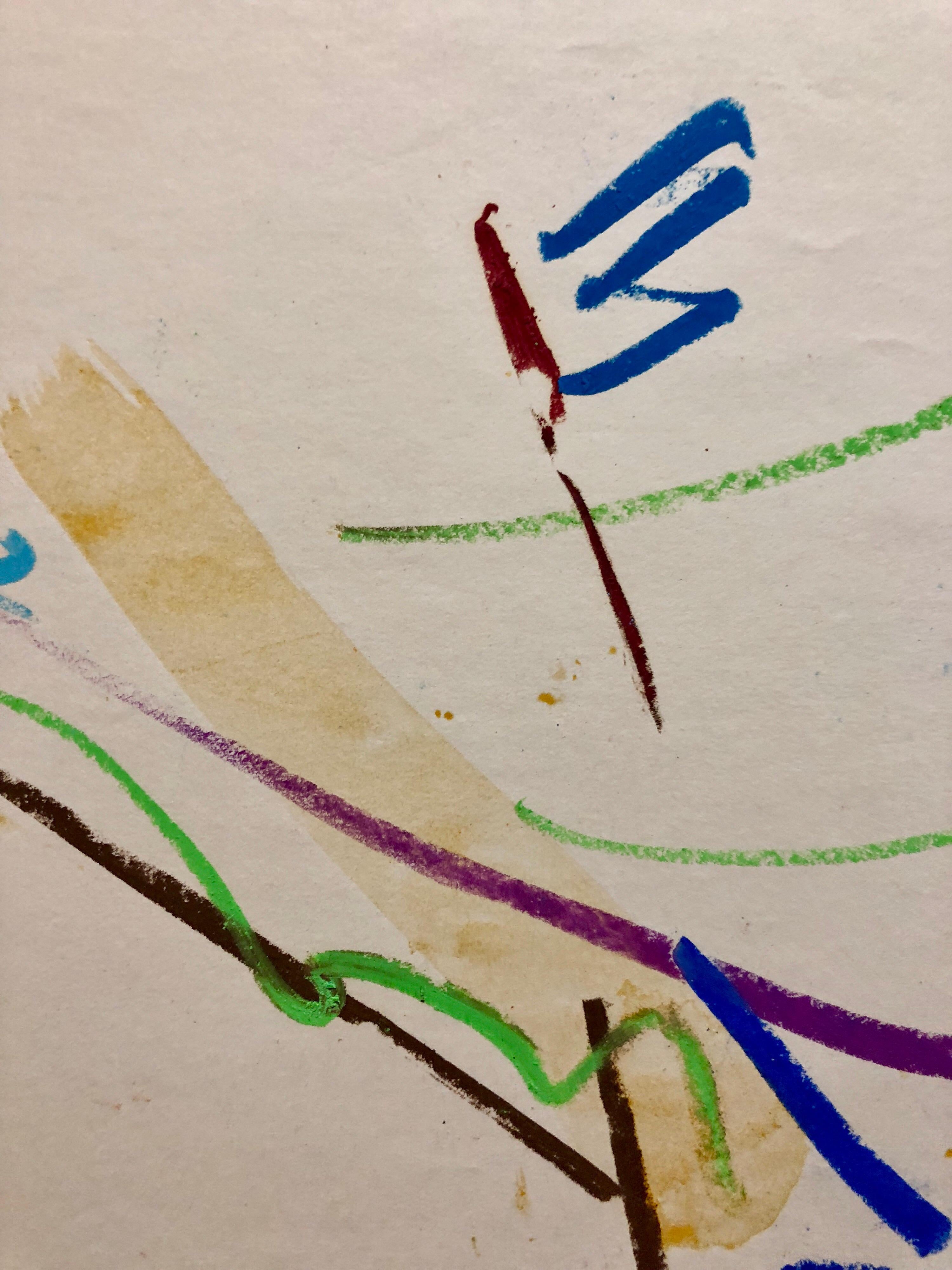 Large bright vivid drawing done in oil crayon or oil pastel. Abstract floral drawing. 

David Kimball Anderson’s work is bold and graceful, respectful and spiritual. A practicing Buddhist and avid surfer as well as a sculptor, Anderson has given way