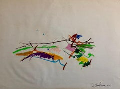 Retro David Kimball Anderson Large Oil Stick Pastel Abstract Flowers Drawing