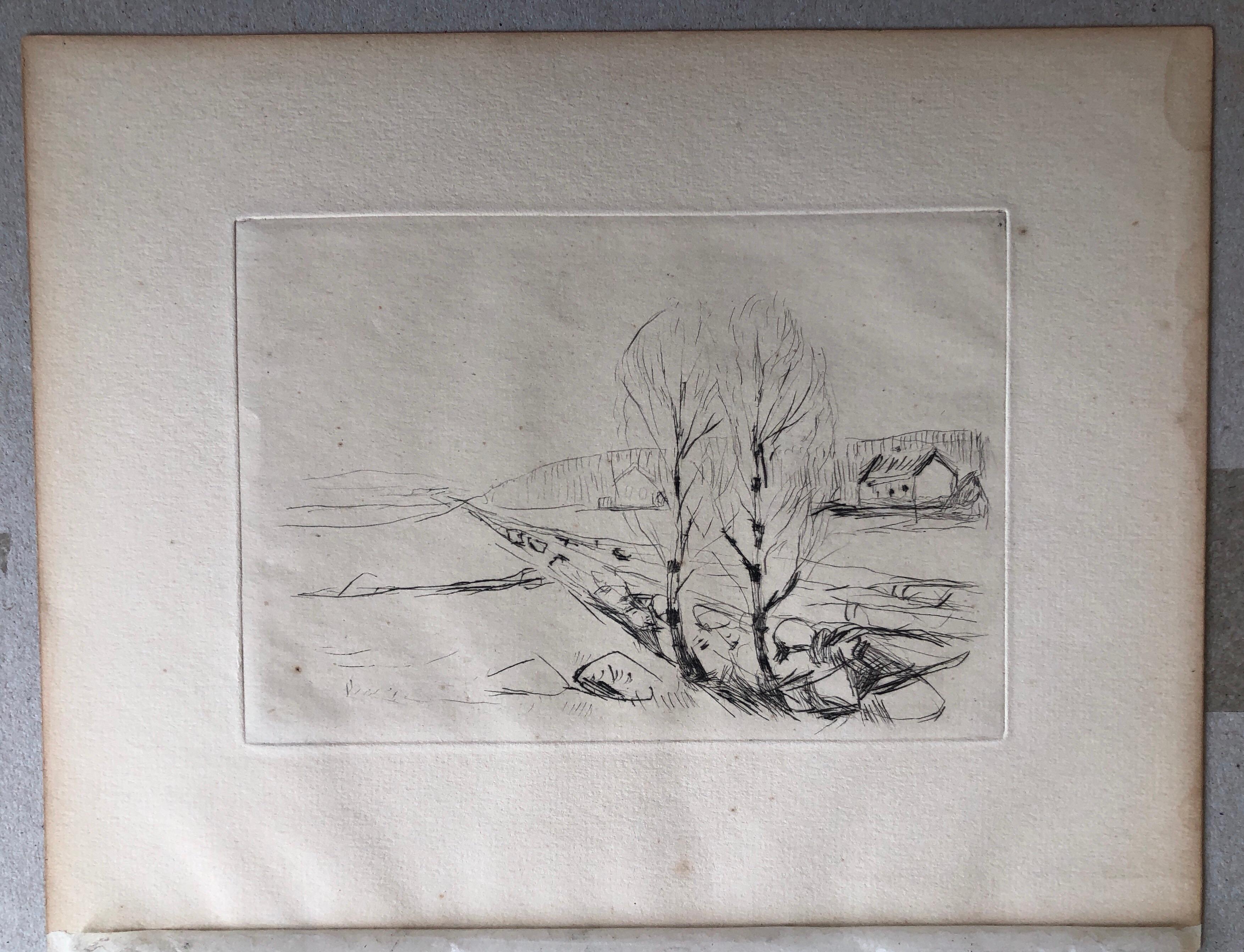 drypoint etching landscape