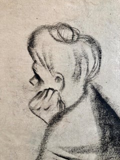 Charcoal Drawing "Waiting" Pensive Woman Americana WPA Artist
