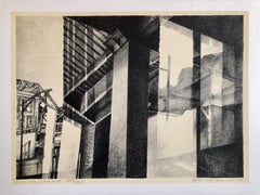 Chicago Scene Modernist Architectural Lithograph, Nevada Artist