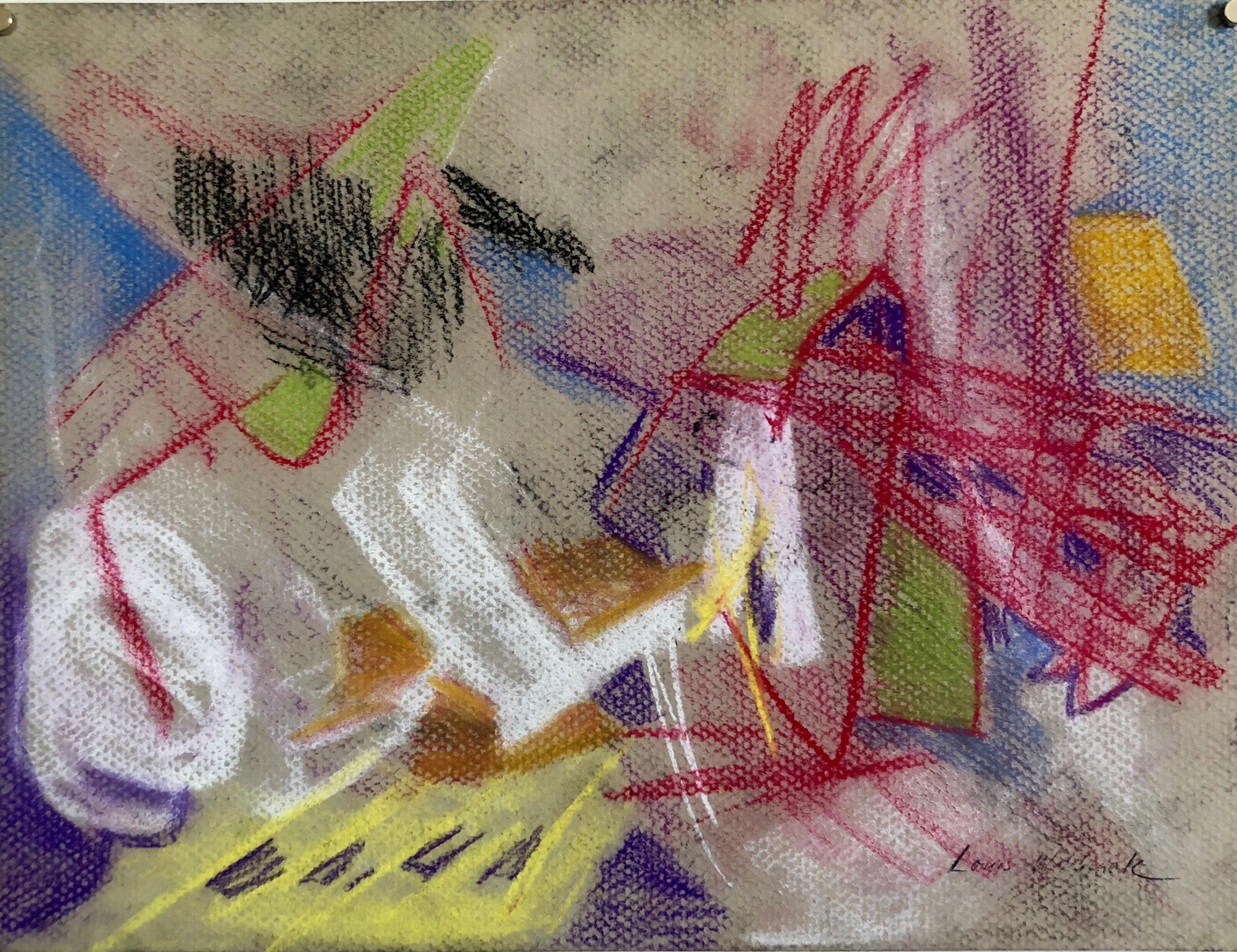Louis Wolchonok Abstract Drawing - Abstract Expressionist Color Pastel Drawing Mid Century Modern WPA Jewish Artist