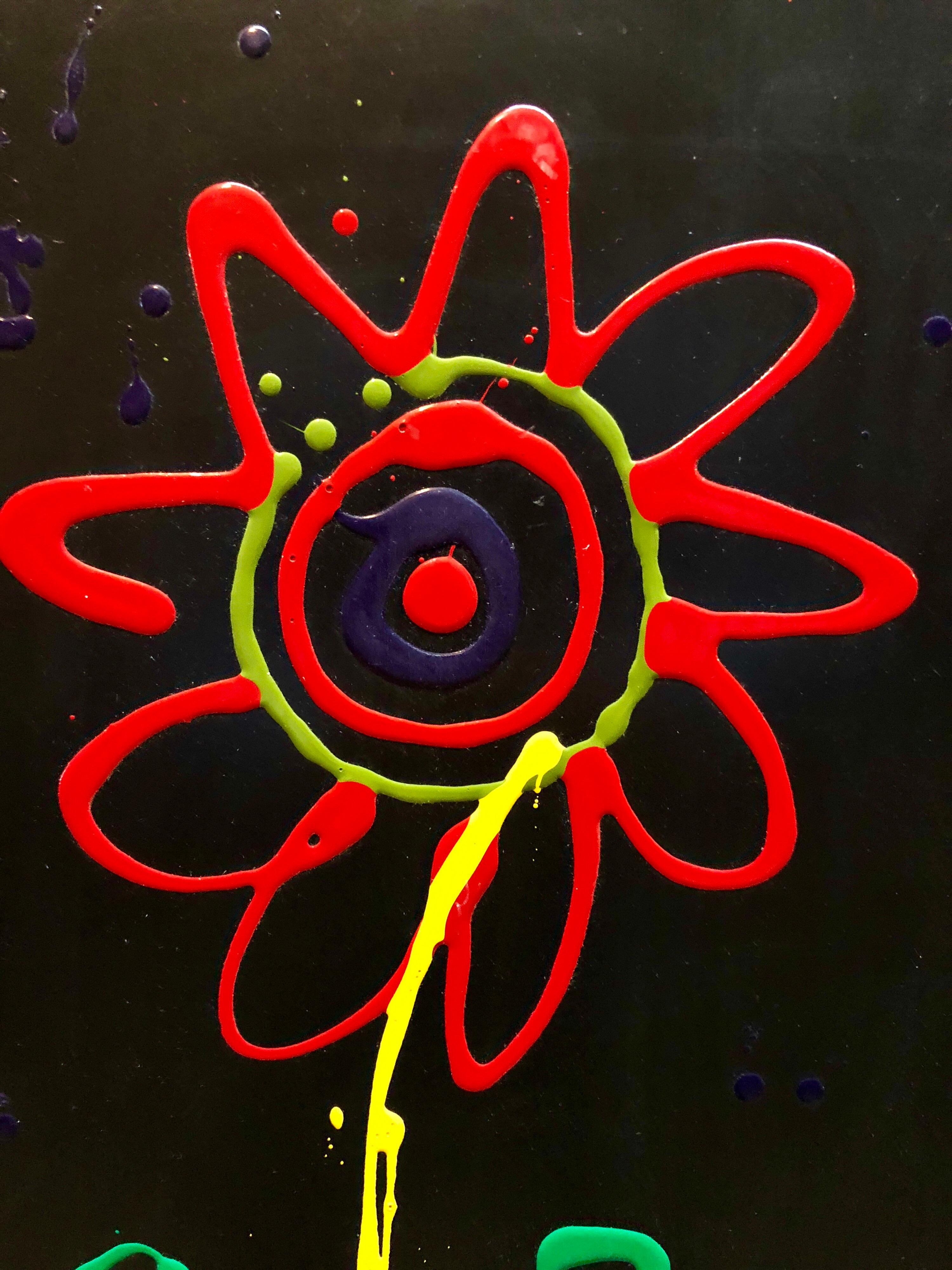 Vibrant Day Glo Pop Art Flower Original Simon Bull Floral Painting 1