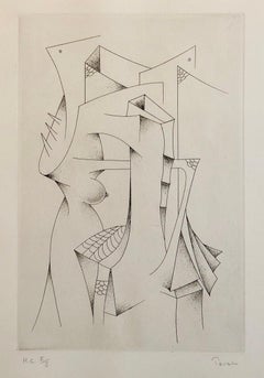 Retro Latin American Abstract Surrealist Etching Engraving Hand Signed Edition of 10