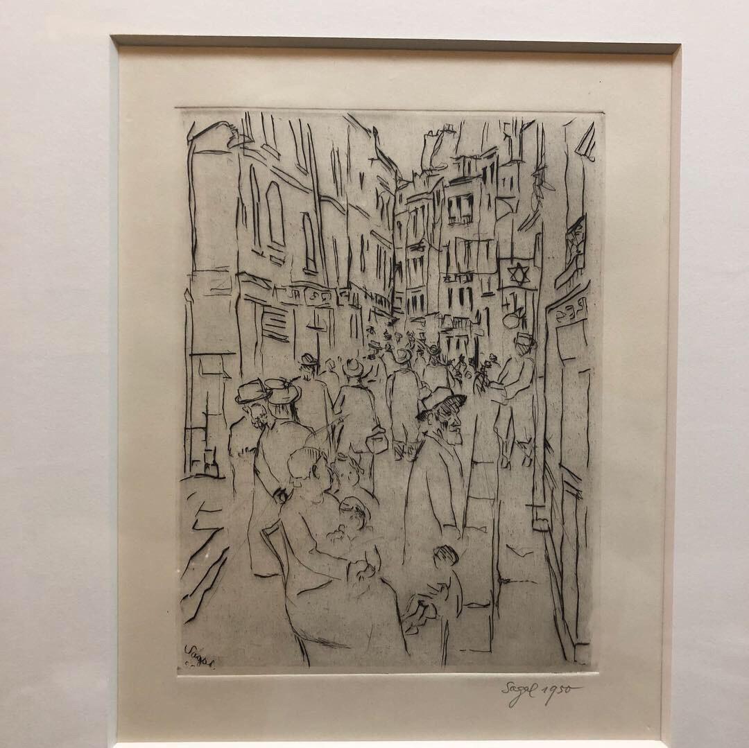 Rue de Rosiers, The Pletzl, Jewish Ghetto Quarter, Paris France, Judaica Etching - Expressionist Print by Wladimir Sagal