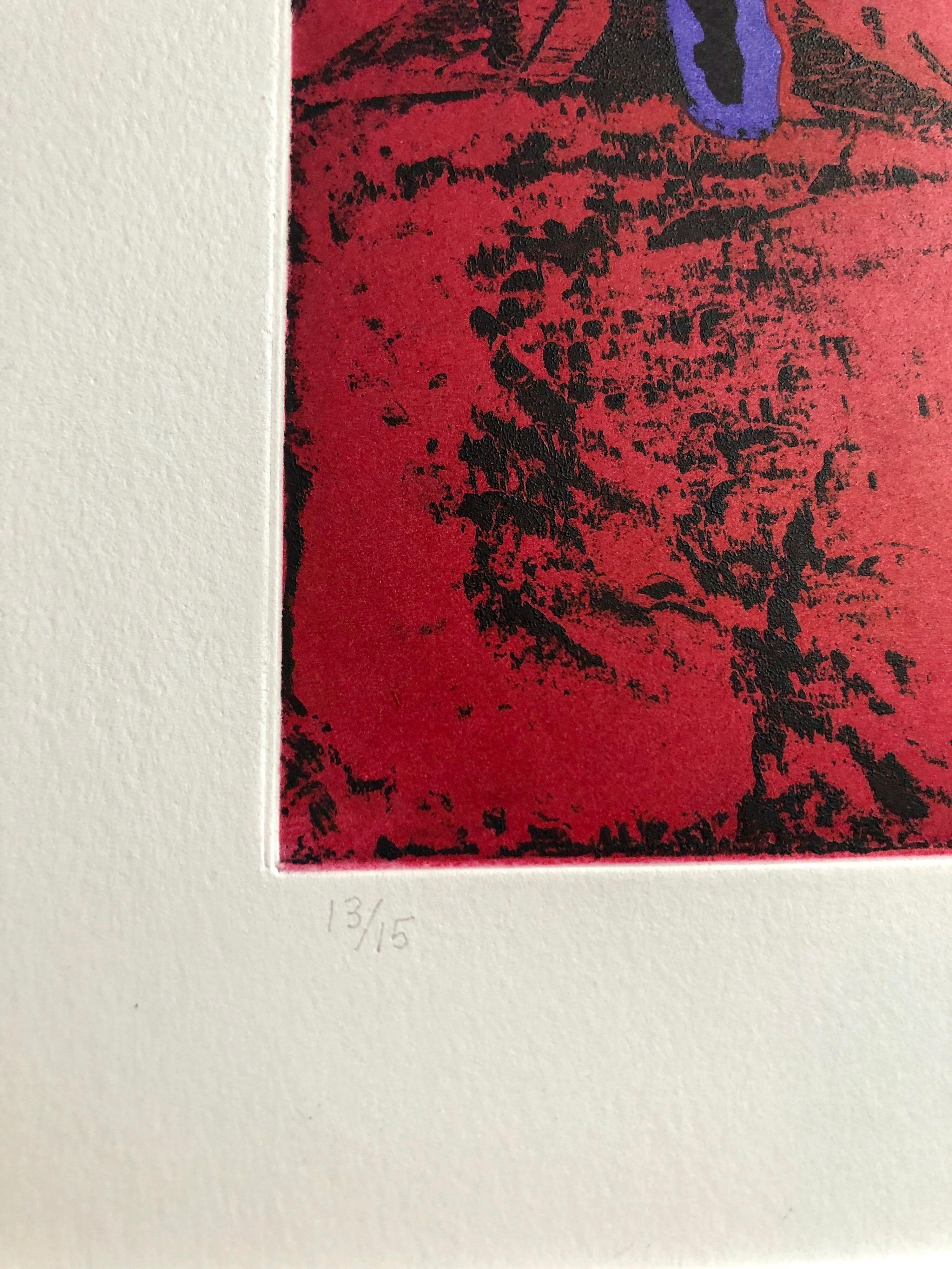 Untitled #11 Two Forms Red Ground Abstract Expressionist Aquatint Etching 2
