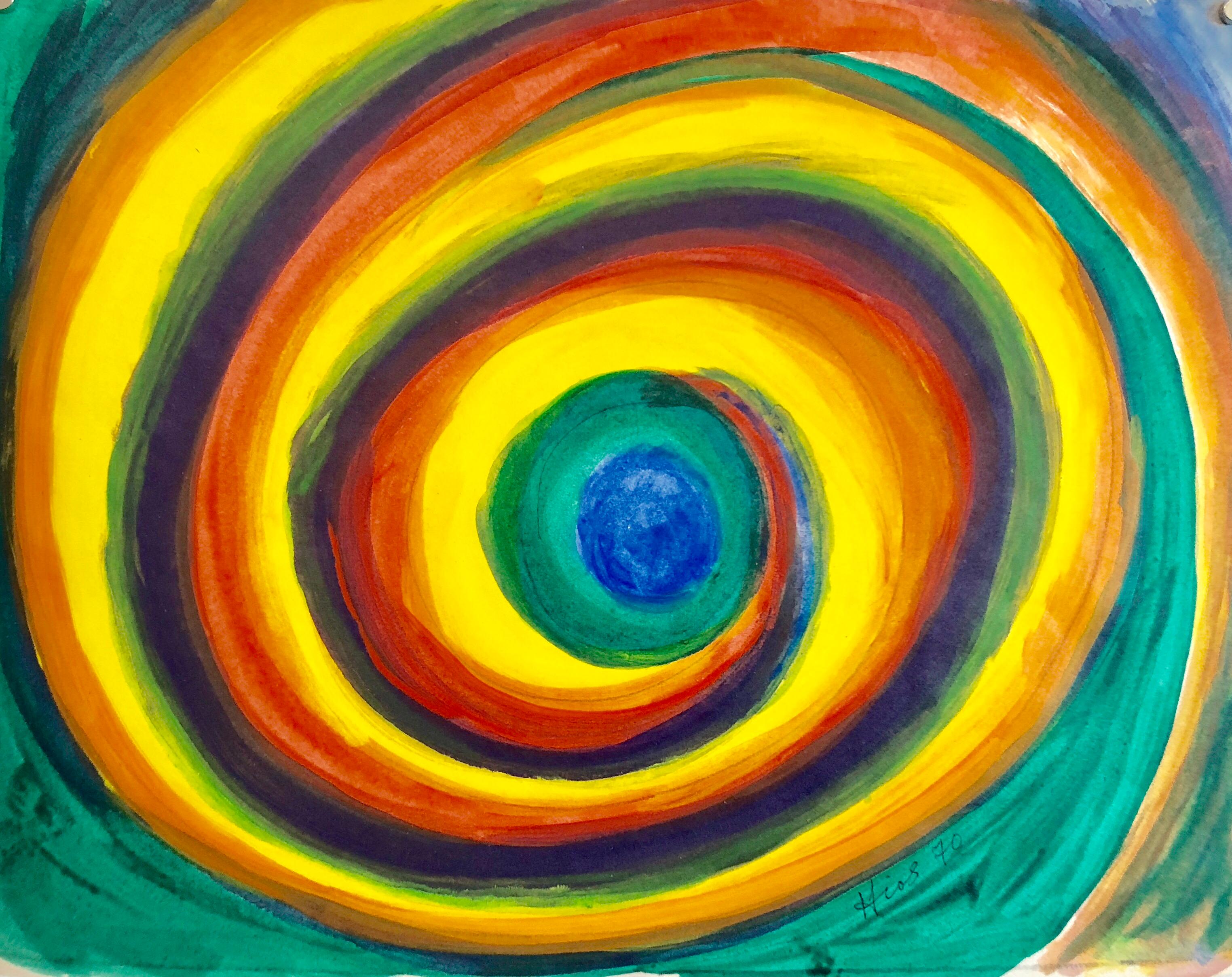 Theo Hios Abstract Painting - Abstract Bold Colorful Vortex Watercolor Gouache Painting Divine Eye WPA Artist