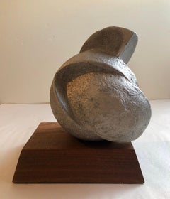 Modernist Michigan Sculpture Abstract Brutalist Fractured Metal Orb Walnut Base