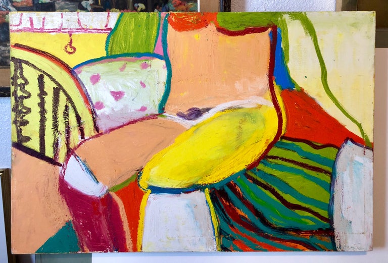 1970's Abstract Colorful Vibrant Nude Oil Painting Vintage Pop Art For Sale 4