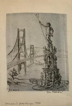 San Tubisco (Season's Greetings) Holiday Drawing Artwork Poseidon Trident Bridge