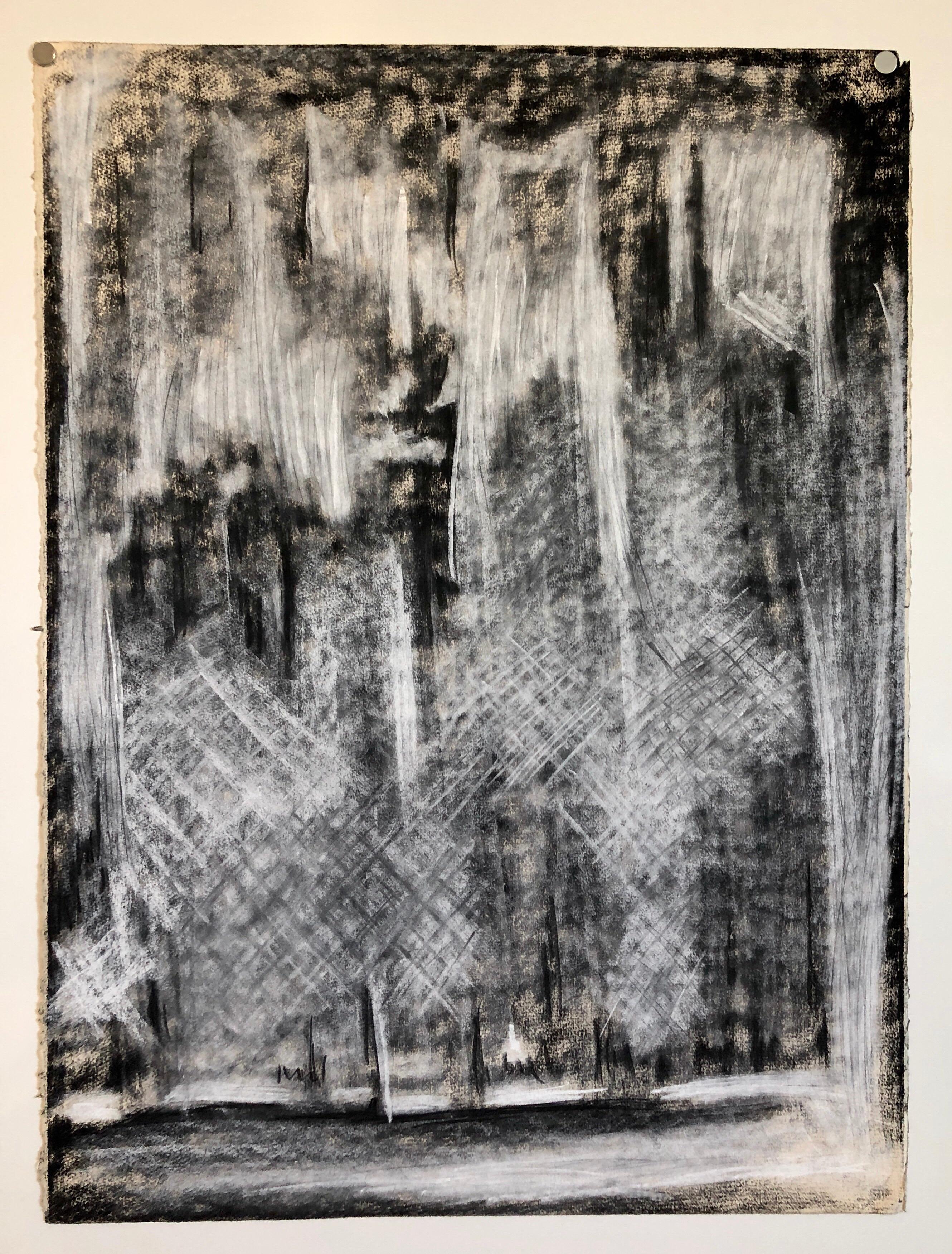 Abstract Gestural Drawing Chalk and Charcoal Drawing, Light Sculpture Artist - Gray Abstract Drawing by James O. Clark