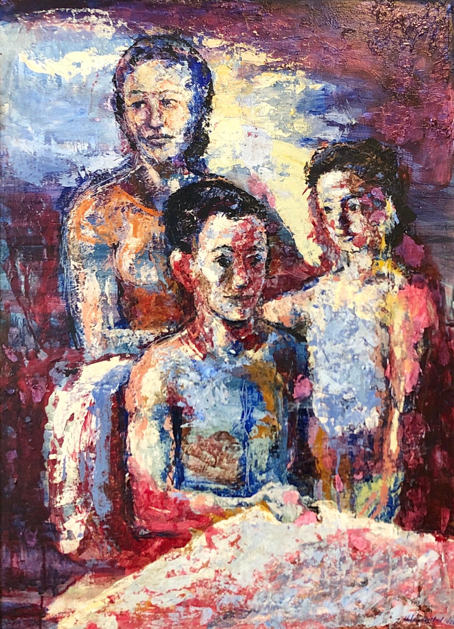 Portrait de famille, grande peinture à l'huile surréaliste, Mère, enfants, néo-surréalisme - Painting de Hank Laventhol