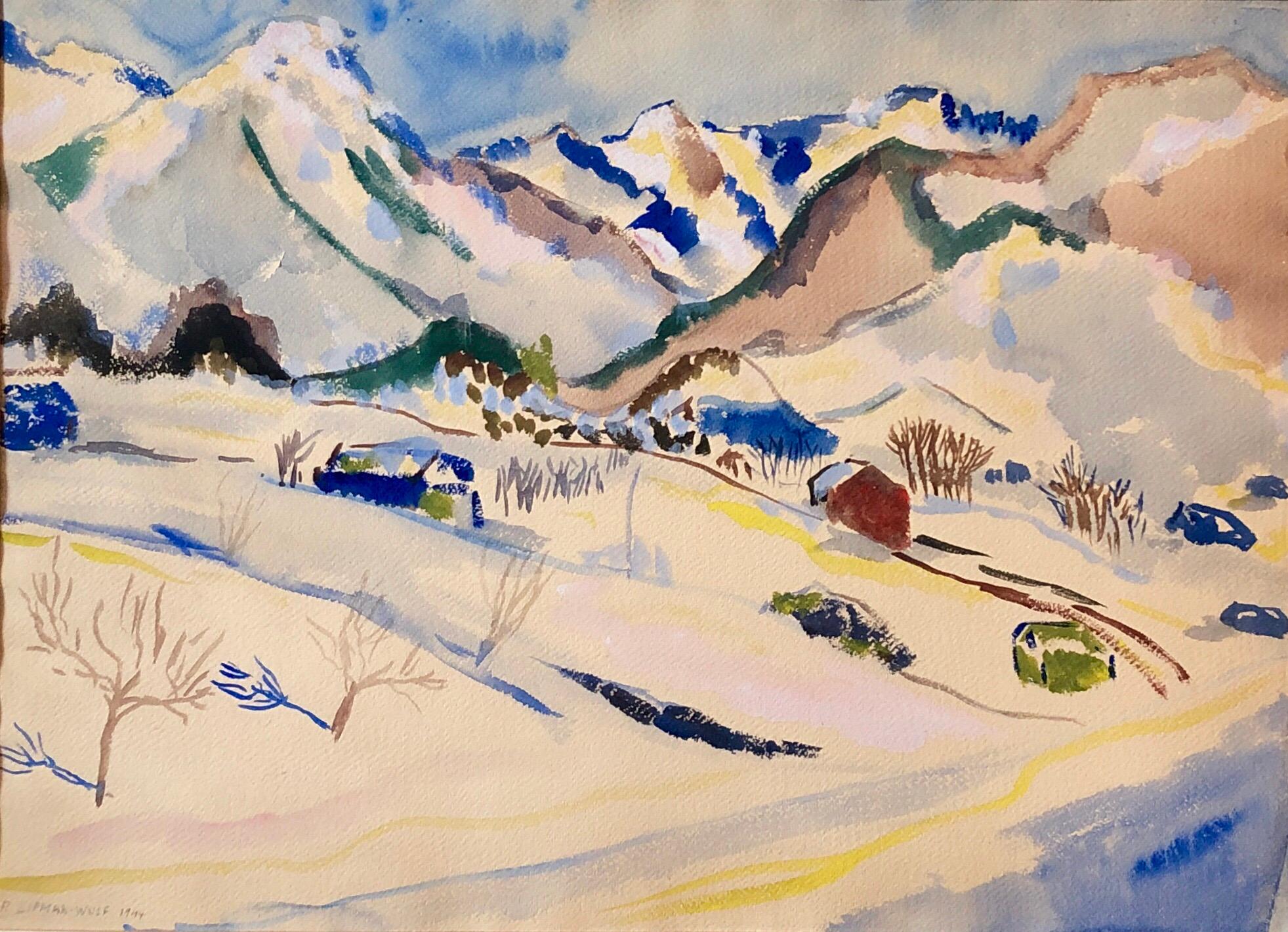 Peter Lipman Wulf Landscape Art – Modernistische Berglandschaft der Schweizer Alpen 1944:: Aquarellmalerei:: Schweiz