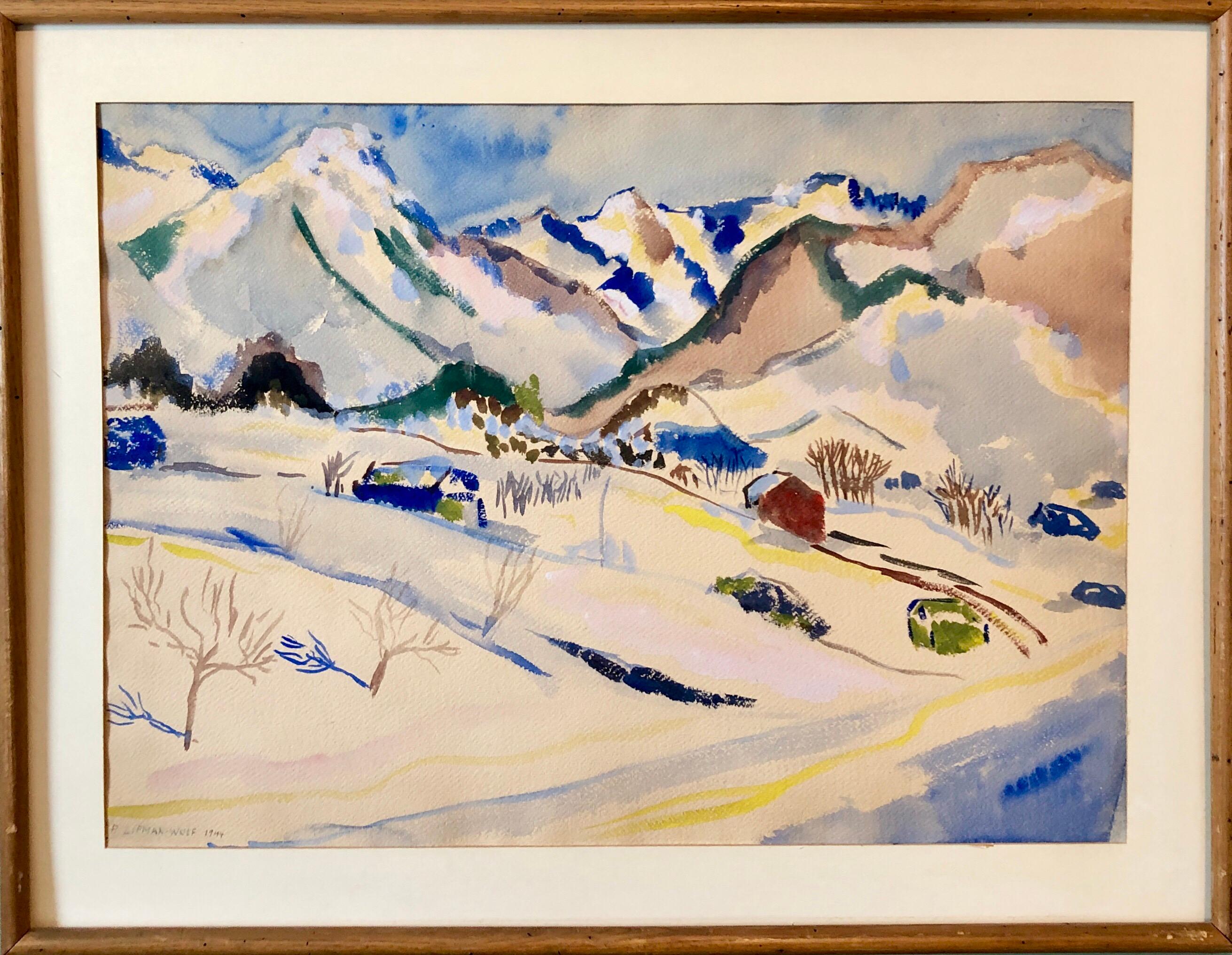 Modernistische Berglandschaft der Schweizer Alpen 1944:: Aquarellmalerei:: Schweiz (Expressionismus), Art, von Peter Lipman Wulf