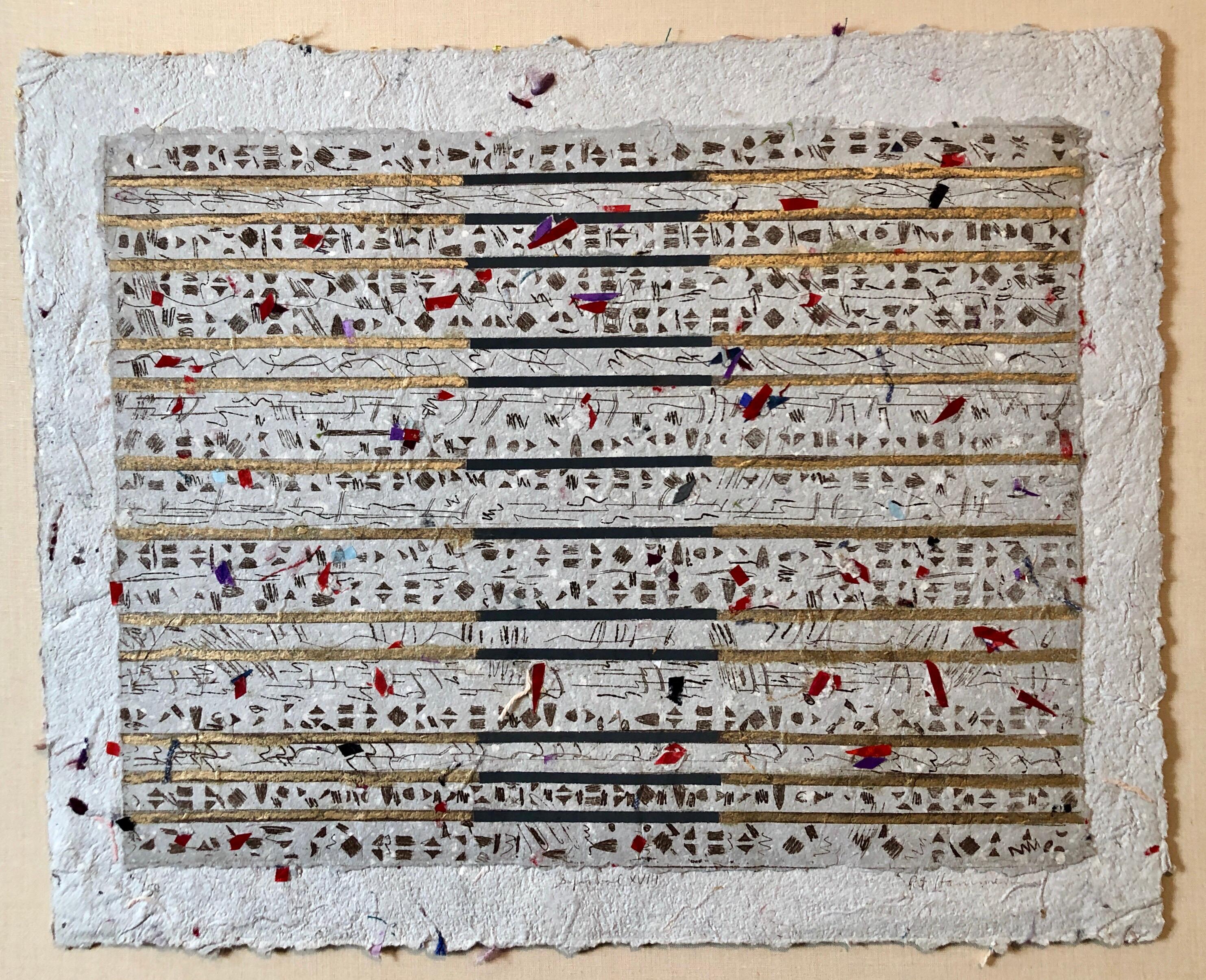 Unique Mixed Media on Handmade Paper with Gold Leaf Modernist Edition  - Mixed Media Art by Pat Hammerman