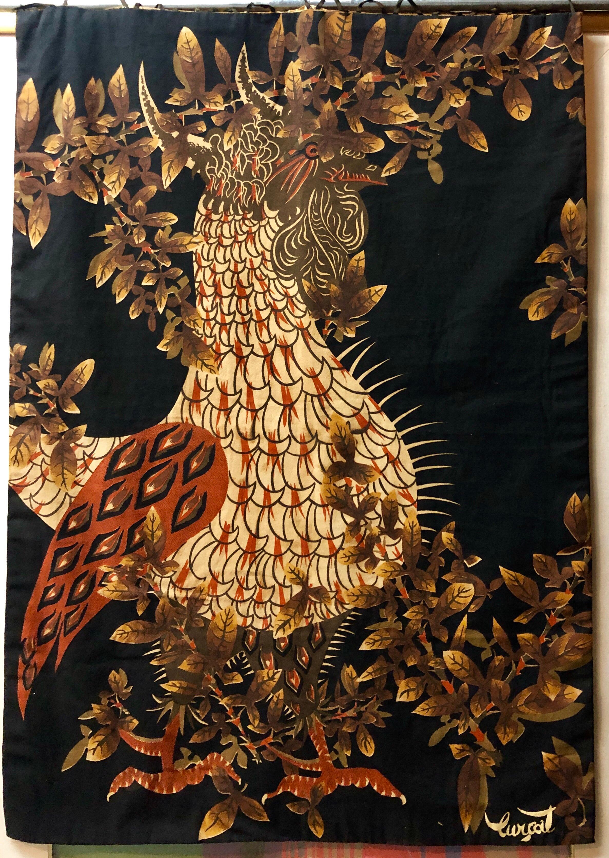 Vintage French Modernist Jean Lurcat Linen Silkscreen Tapestry Wall Hanging 1