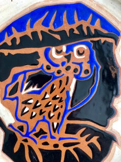 Vintage French Modernist Jean Lurcat Glazed Ceramic Plate Ceramique Sant Vicens