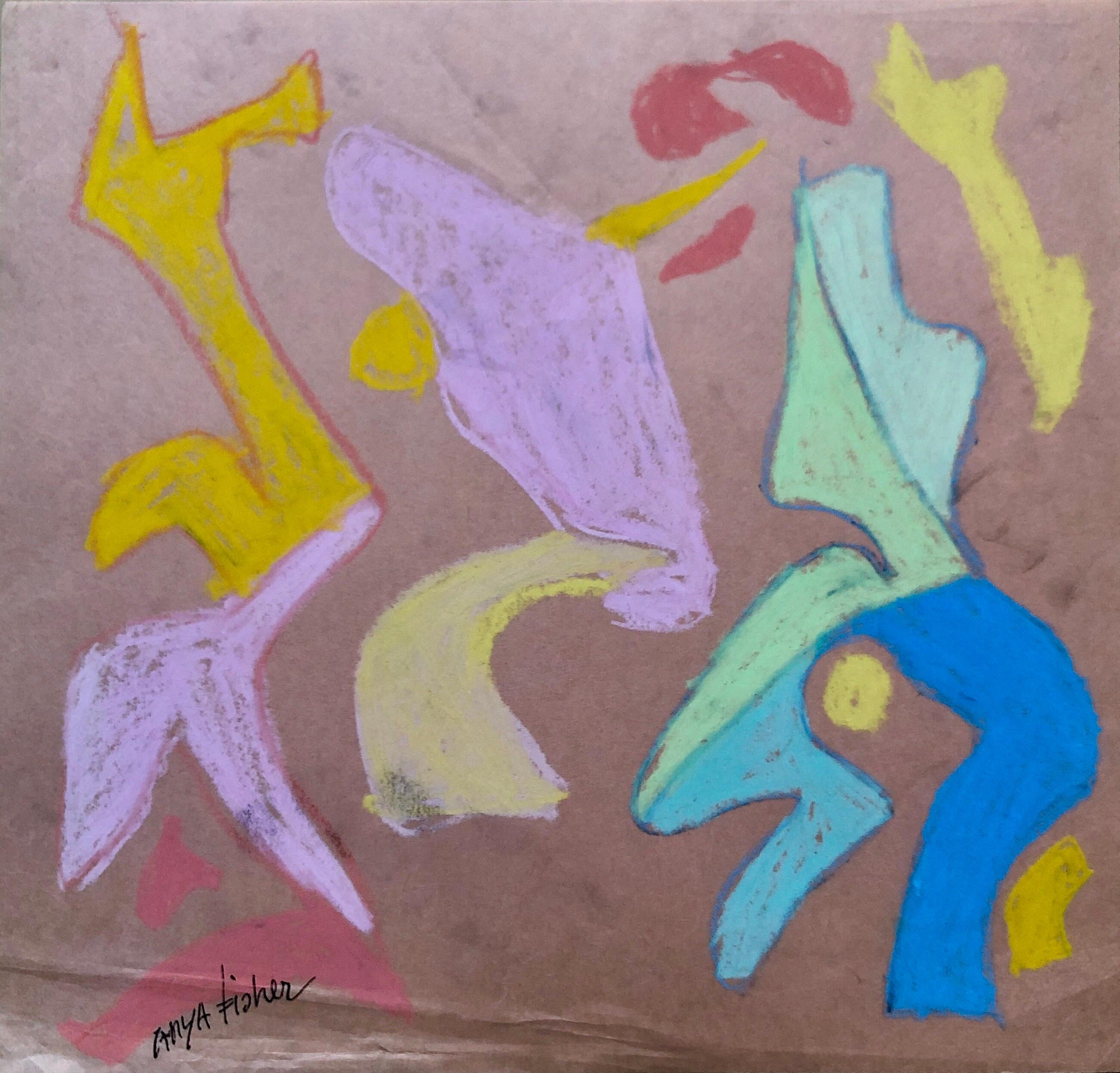 Abstract Figures Pastel Drawing Los Angeles Woman Modernist Anya Fisher 2