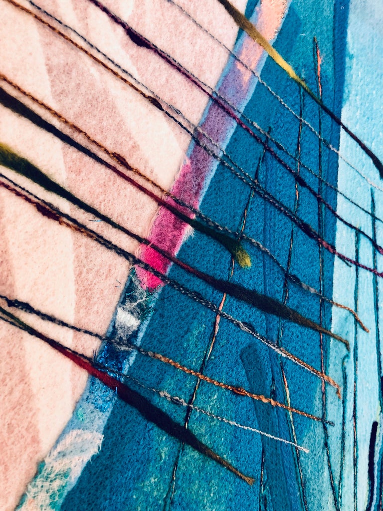 Fiber Art Collage Israeli Modernist Vibrant Colorful Tapestry Wall Hanging Rug For Sale 5
