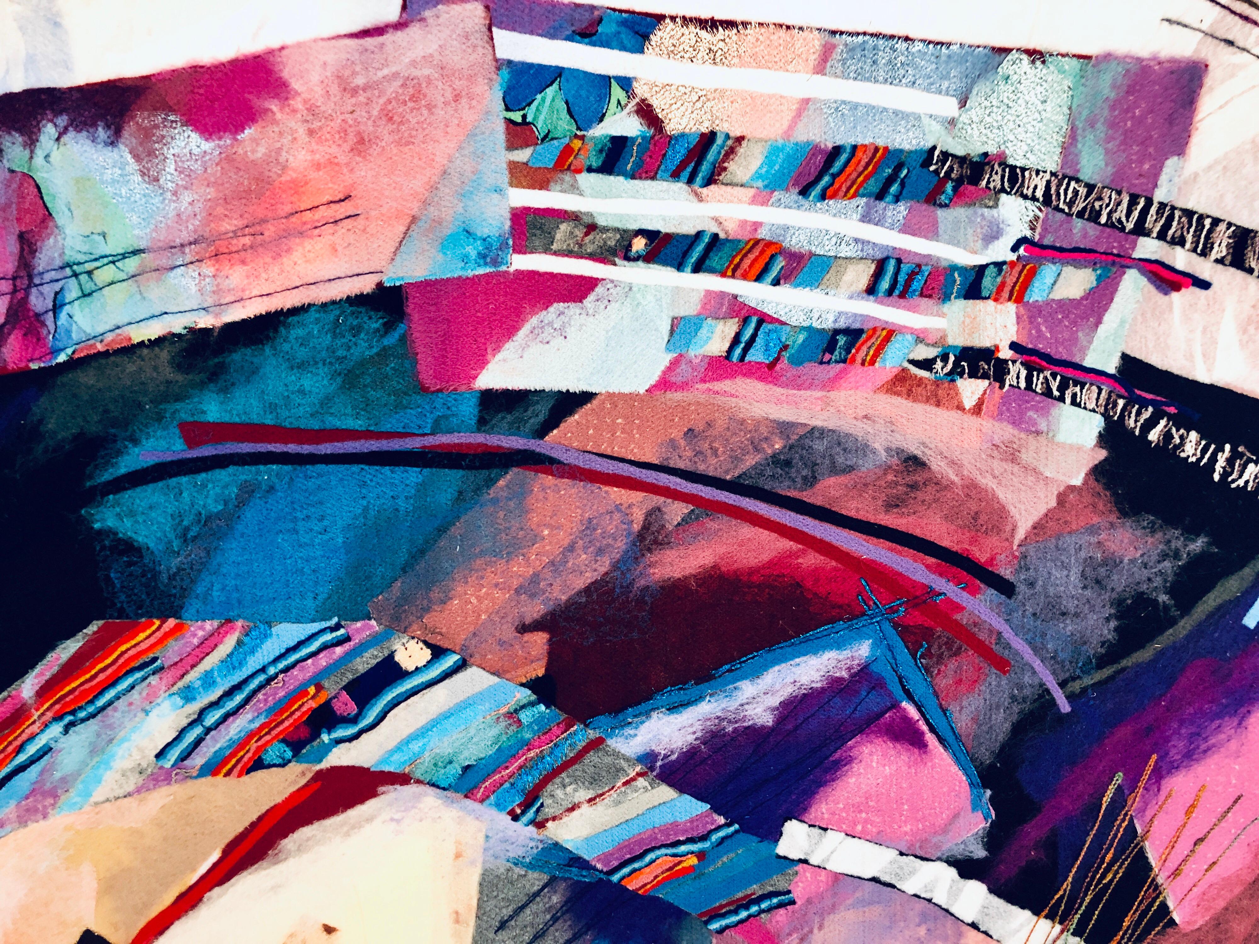 Fiber Art Collage Israeli Modernist Vibrant Colorful Tapestry Wall Hanging Rug 4