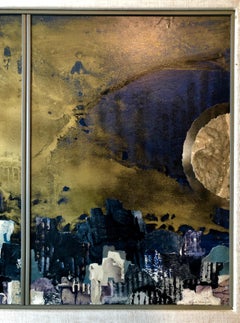 Kibbutz Artist, 1971 Abstract Jerusalem Oil Painting Judaica Diptych Collage