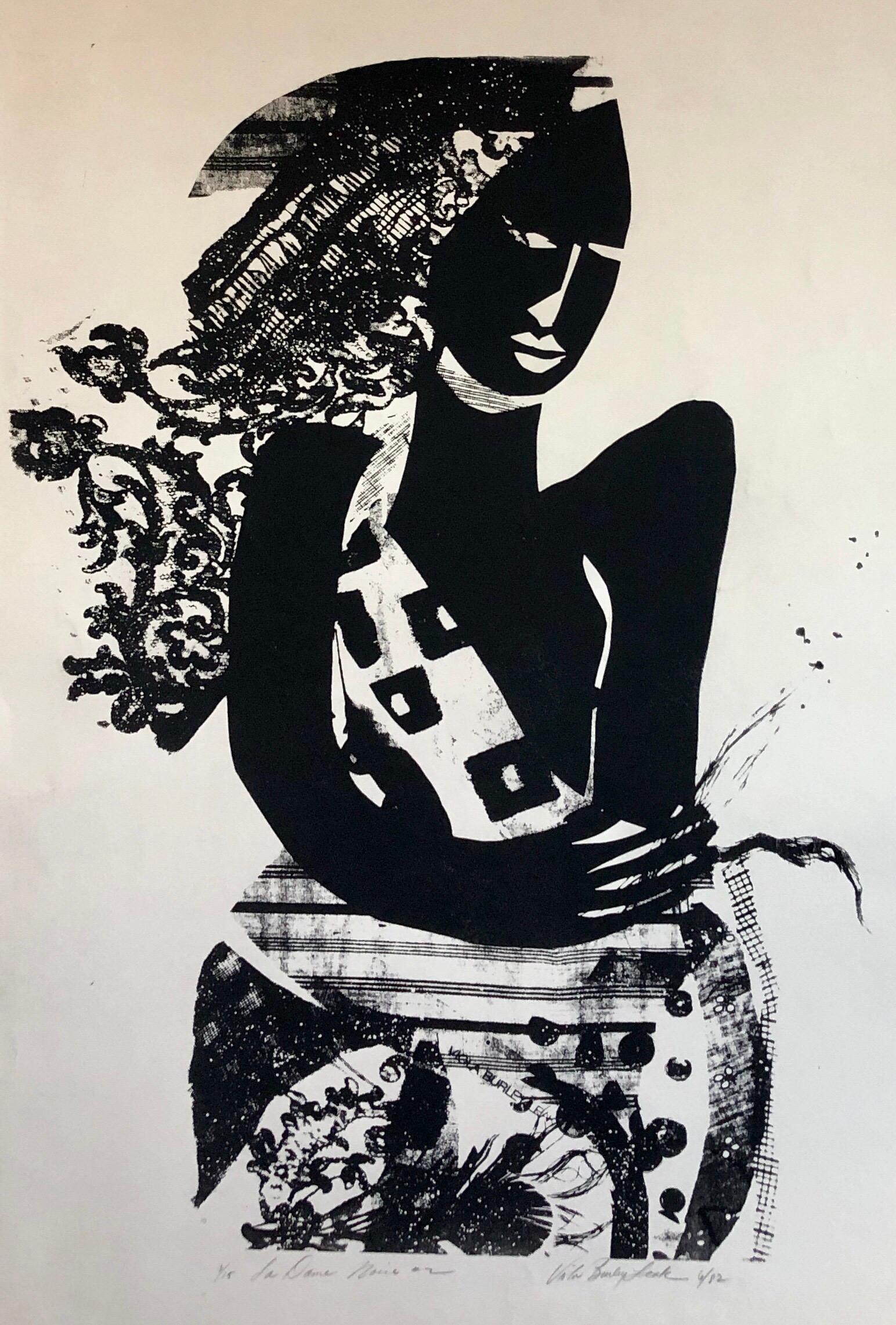 Viola Burley Leak Abstract Print - La Dame Noir (the Black Woman) African American Artist Viola Leak Woodcut Print